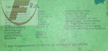 DMR 15 - 8 Ohm, Kalotten Mitteltöner - VISATON
