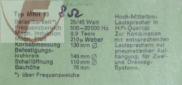 MRH 13 - 8 Ohm, Hoch-Mittelton-Lautsprecher - VISATON