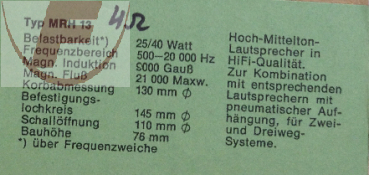 MRH 13 - 4 Ohm, Hoch-Mittelton-Lautsprecher - VISATON