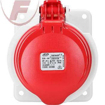 32A, CEE-Einbausteckdose rot, 3-polig + N + PE, 6h, IP44 - IDE