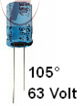 10uF/63V, RM2mm 5x11mm 105º - Elko radial