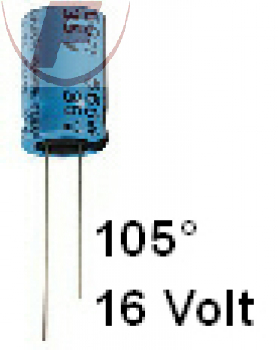 1500uF/16V, RM5mm 10x20mm 105° - Elko radial