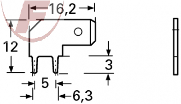 Flachstecker 6,3mm, verzinnt, Print, 90º, RM=5mm