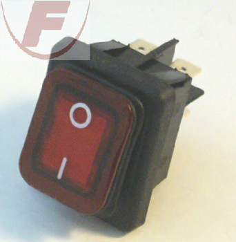 Wippschalter 22x30 mm, 2x E/A, 250Volt, 16A, sw/rt, beleuchtet, O/I, IP65