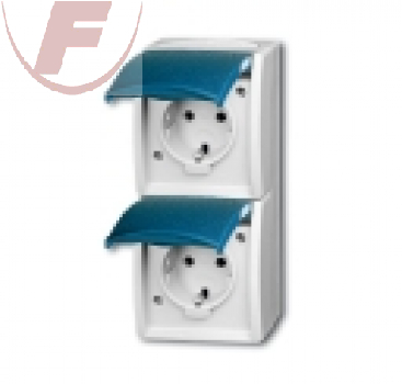 BJ, ocean® (IP44), Schuko-Steckdose 2-fach Senkrecht, grau/blaugrün - 20-02 EW-5