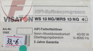 WS 13 NG/MRS 13 NG - 4 Ohm, HiFi-Tiefmitteltöner - VISATON