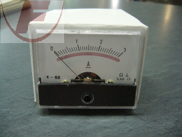 Drehspul-Einbauinstrument, 60,3 x 46,3 mm, 3 Ampere