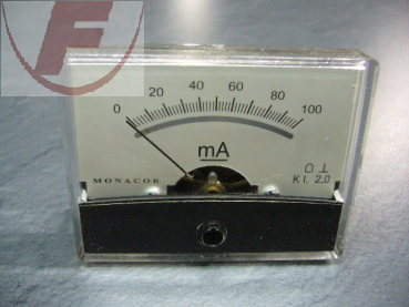 Drehspul-Einbauinstrument, 60,3 x 46,3 mm, 100 mA, Klasse 2