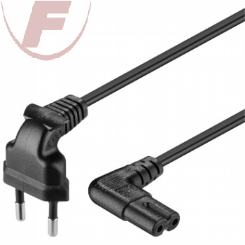 Netzkabel, Winkel-Eurostecker/ Winkel-8-Form Kupplung, 2 m, schwarz H03VVH2-F2G