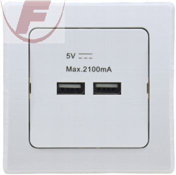 DELPHI 2-fach USB-Ladedose, UP, weiß, Eingang 250V~, Ausgang 5V=, gesamt max. 2A