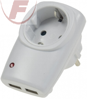 Zwischenstecker mit 2x USB-Ladeports 5V=, gesamt 2,1A, Steckdose 230V/16A