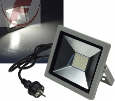 LED-Fluter SlimLine 30Watt, IP44, 2100lm, 4000K,120°, silber - "CTF-SLT 30"