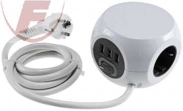 Steckdosen-Kubus 3-fach + 3x USB (2,4A), 1,4m, Schalter, H05VV-F Kabel 3x 1,5mm²