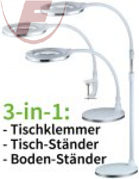 LED Stand-Lupenleuchte, 5/10 Watt, 3 Dioptrien, 670lm, 6400K, Standfuss + Klemme