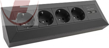 AP Eck- Steckdose 4-fach +2x USB, schwarz 250V~/ 16A, Aufbaumontage