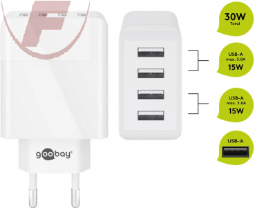 4-fach USB-Ladegerät (30W) weiß