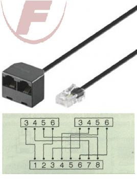 ISDN-Leitungsdoppler RJ45 0,2m  1x8/8 Stecker auf 2x 8/4 Kupplung