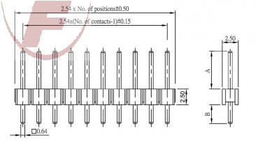 Stiftleiste, 1-reihig, 40-polig, RM =2,54mm, Höhe 11,6mm