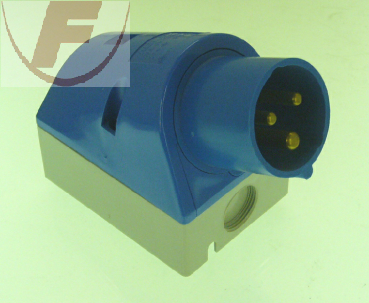 16A, CEE Wandgerätestecker AP blau, 2-pol. +PE, 6h, 220V