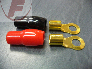 Ringkabelschuh M8, 20 mm², vergoldet, Rote Isoliertülle