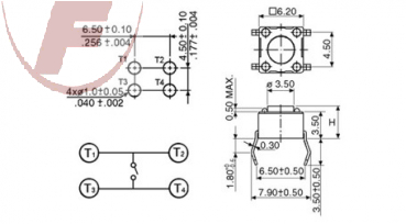 Mini-Taster print liegend H=5,0mm 2,6N