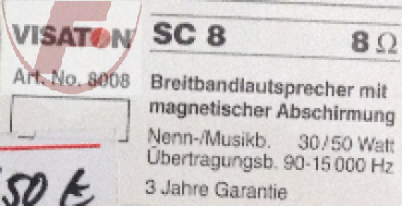 SC 8 - 8 Ohm,  8cm (3,3") Breitbandlautsprecher