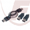 Aufrollbares Firewire-Kabel, 1,2m, 6-pol. Stecker > 6-pol. Stecker mit 2 Adap