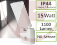 LED Wandleuchte IP44, 15Watt, 1100lm, 4000K, PIR-Bewegungsmelder -  "PORTAO"